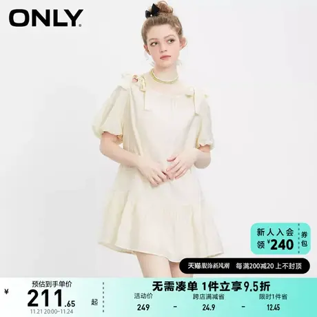 ONLY奥莱2023春夏新款泡泡袖绑带拼接短款连衣裙女图片