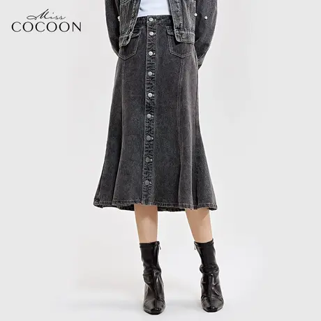MISSCOCOON高腰时尚牛仔裙女2023新款春装显瘦中长款鱼尾半身裙图片