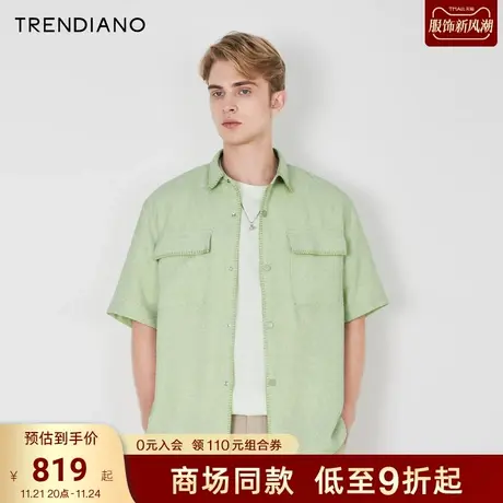 TRENDIANO官方2023新款夏季经典小香氛围感宽松翻领短袖外套商品大图