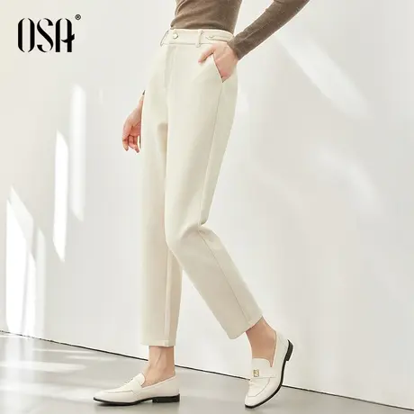 OSA欧莎女士高腰OL职业毛呢西装裤秋冬2023年新款休闲直筒烟管裤商品大图