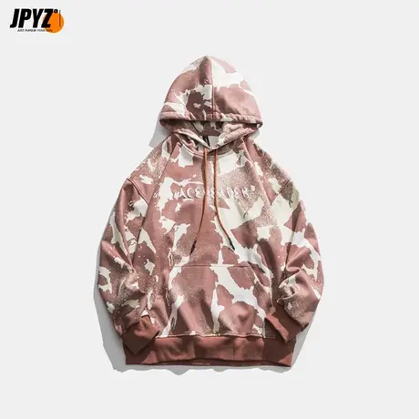 国潮扎染印花连帽卫衣男女同款秋季美式复古重磅情侣长袖上衣帽衫商品大图