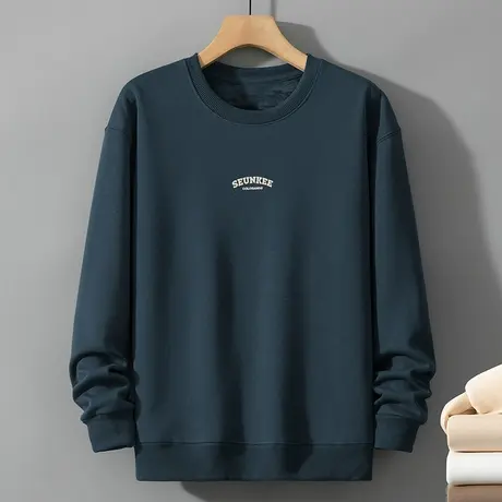 320g重磅卫衣男春秋款加绒加厚保暖无帽上衣潮流百搭圆领长袖t恤商品大图