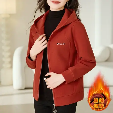 休闲款加绒呢子开衫外套女秋冬2023年新款时尚百搭正肩拉链卫衣服商品大图