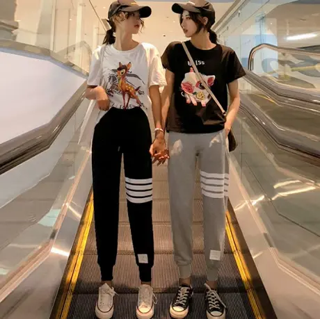 运动裤女春秋学生韩版高腰显瘦卫裤哈伦裤束脚裤子女宽松百搭潮流商品大图