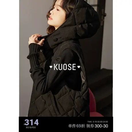 阔色设计感黑色连帽马甲棉服女2023秋冬季新款小个子夹棉外套商品大图