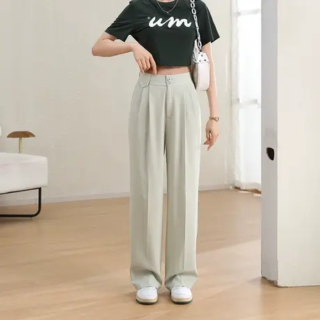 时尚气质西装长裤2023年夏季新款女士简约高腰显瘦通勤百搭直筒裤商品大图