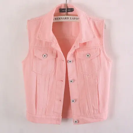 牛仔马甲女短款修身韩版新款显瘦春秋无袖外套背心大码马夹粉色夏商品大图