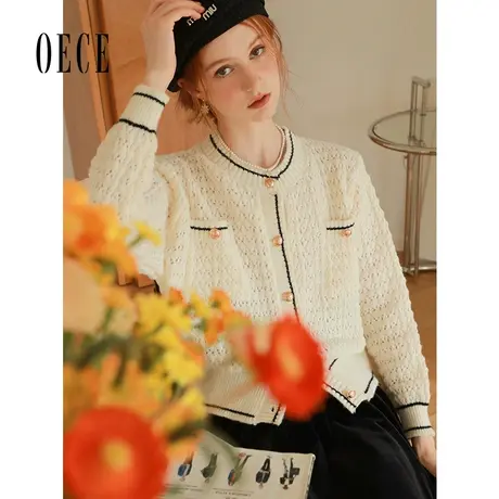 Oece设计感针织开衫女2024春季新款女装气质小香风毛衫小外套春秋商品大图
