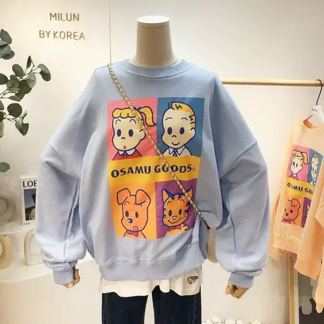 chic港味原宿风慵懒上衣韩国东大门2021秋季可爱甜美卫衣宽松大码图片