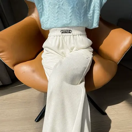 白色灯芯绒阔腿裤女秋冬新款高腰宽松显瘦垂坠感休闲羊绒直筒裤子图片
