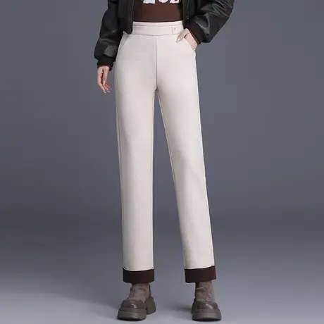 加绒加厚烟管裤高腰显瘦直筒裤时尚休闲裤女秋冬季2023新款长裤子商品大图