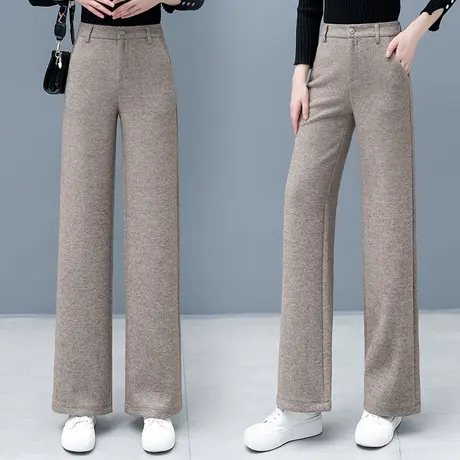 毛呢阔腿裤女高腰垂感2023年秋冬季新款宽松休闲加绒加厚羊毛直筒商品大图