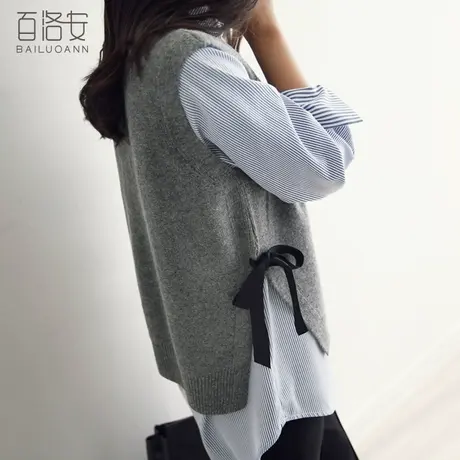 百洛安无袖套头短款针织衫女秋冬新款圆领百搭开叉毛衣背心马甲女商品大图