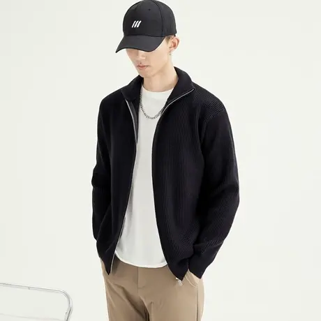 半高领外套男韩版宽松秋冬针织毛衫潮男纯色高档轻奢时尚拉链开衫图片