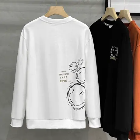 卫衣男2023秋季新款潮流宽松趣味笑脸印花运动衫日系复古圆领上衣商品大图