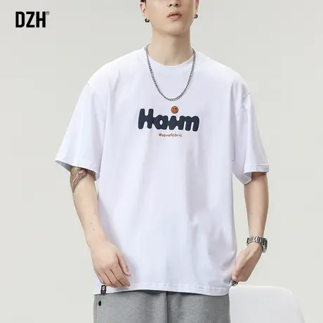 男士纯棉短袖男款夏季潮牌发泡字母白t恤男薄款半袖圆领上衣体恤商品大图