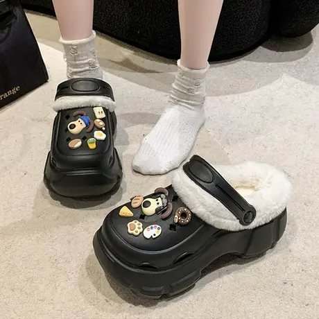 卡通棉拖鞋女冬季时尚外穿居家保暖防滑增高厚底耐磨甜美包头拖女商品大图