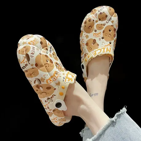 包头外穿洞洞鞋女夏季2024新款可爱笑脸ins潮防滑厚底沙滩凉拖鞋商品大图