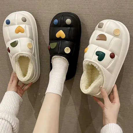 防水棉拖鞋女款冬季时尚彩色石加绒室内外穿厚底防滑包跟保暖棉鞋图片