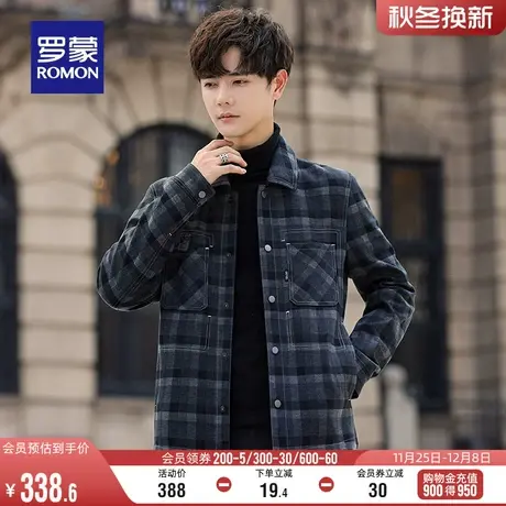 罗蒙男士短款翻领格子夹克2023秋季新款时尚经典潮流百搭休闲外套商品大图