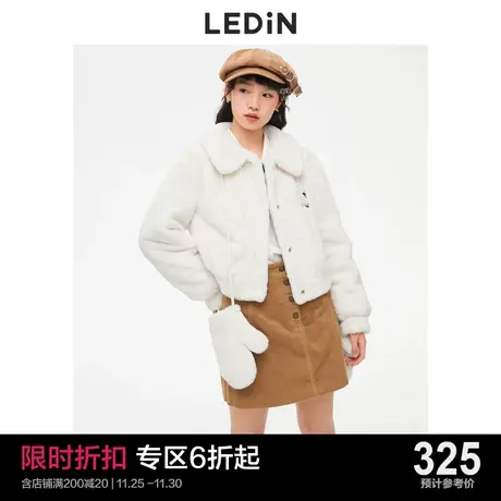 乐町短款毛毛外套女秋冬2022新款加绒加厚C2AEC4401图片