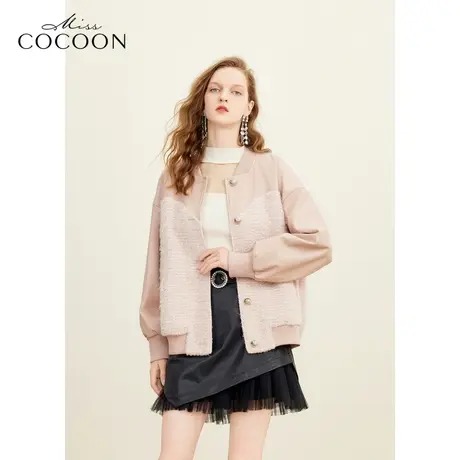 missCOCOON香风拼接设计感2023冬装新款女定制纽扣阔型棒球外套商品大图