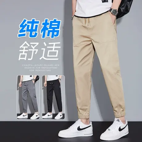 夏季男裤纯棉阿美咔叽九分工装裤男士束脚哈伦休闲裤子秋季春秋款商品大图