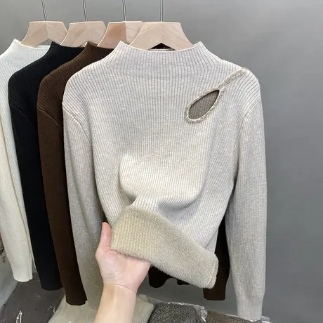 一体绒半高领毛衣女加绒加厚打底衫2023秋冬新款针织衫内搭上衣超图片