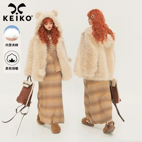 KEIKO [夹棉]仿狐狸毛皮毛外套女冬季宽松显瘦短款毛毛环保皮草图片