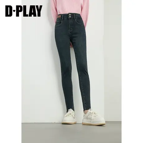 DPLAY春修腿牛仔裤复古百搭收腰显瘦蓝色加厚磨毛小脚裤铅笔裤商品大图