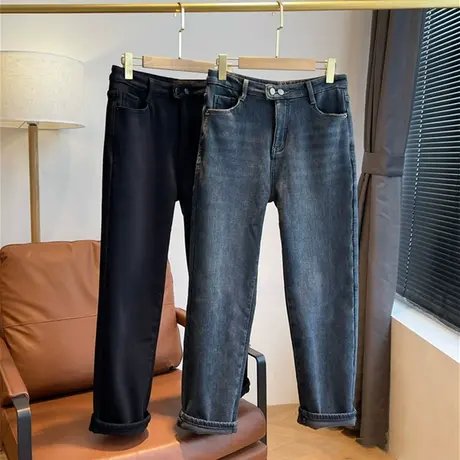 享永子【行走的火炉】保暖奥粒绒加绒加厚高腰显瘦烟管双扣牛仔裤商品大图