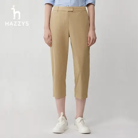 Hazzys哈吉斯米色修身八分裤女士英伦风通勤时尚春夏季直筒休闲裤商品大图