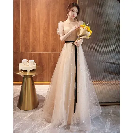 高级感晚礼服裙女2023新款高端气质宴会年会主持人艺考仙气香槟色图片