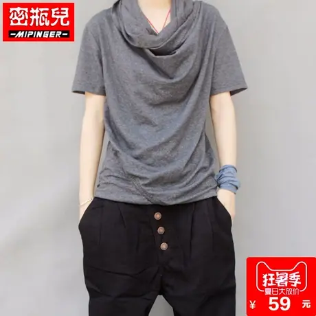 胖子短袖男夏季男士大码休闲上衣个性堆堆领韩版潮流T恤衣服宽松商品大图