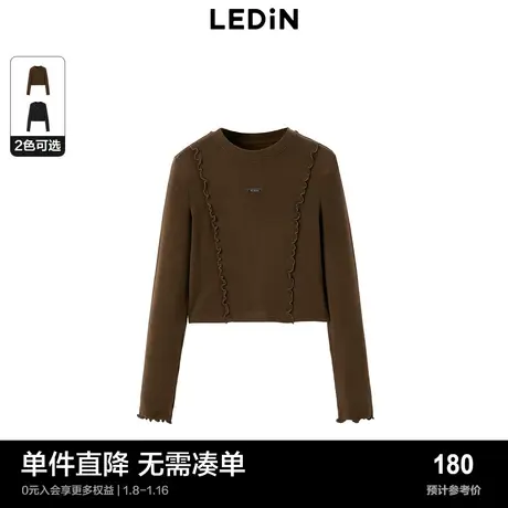 【商场同款】乐町纹理感圆领长袖冬季新款修身T恤C2CPD4509商品大图