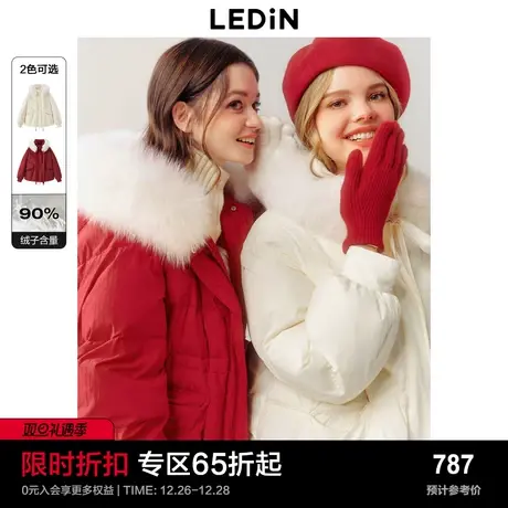 乐町千金风羽绒服女2024年春季大毛领加厚老钱风红色新年羽绒外套图片