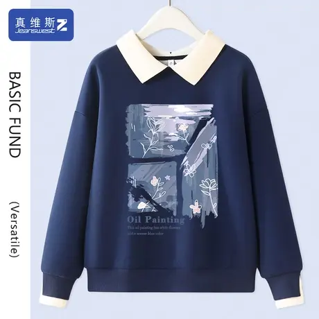 真维斯Z+卫衣女春秋款polo领上衣女装娃娃领衣服春装长袖打底衫H商品大图