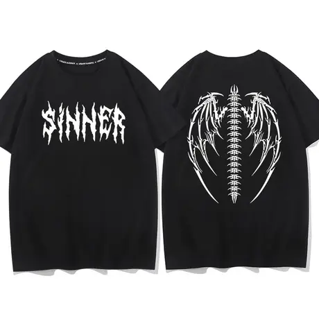 angel  sinner天使大翅膀罪人夏季打底衣服纯棉短袖T恤男半袖宽松商品大图