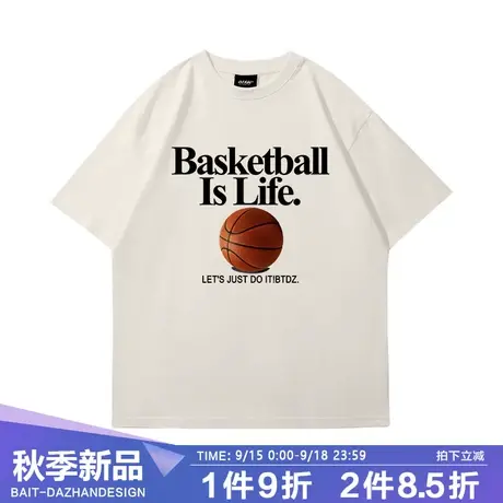 美式篮球纯棉短袖运动T恤简约复古潮训练服跑步五分袖半袖男生夏商品大图