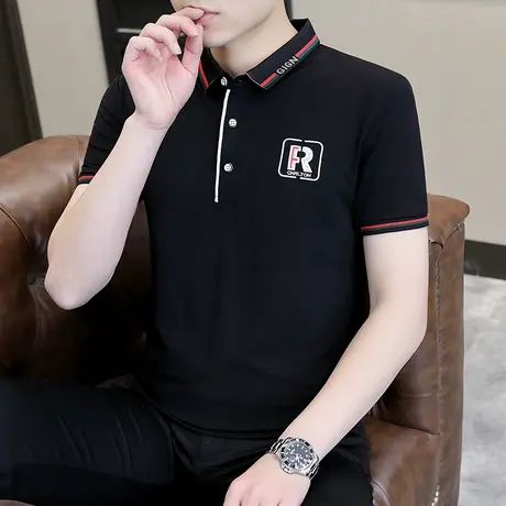 刺绣冰丝polo衫短袖男士夏季潮流休闲翻领男生半袖宽松潮牌上衣服商品大图