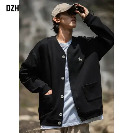男士黑色开衫卫衣男春秋痞帅高级感2024新款休闲百搭外套长袖上衣商品大图