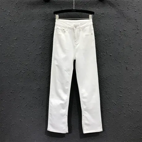 欧货直筒裤女24春夏新款白色简约设计感气质高腰显瘦百搭牛仔长裤图片