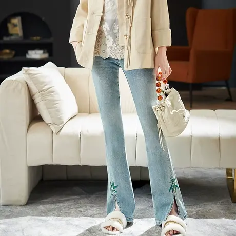 宝诗黎【新品价398元】钉珠刺绣拼接牛仔裤ACU1078商品大图