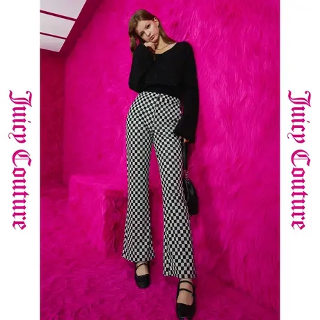 Juicy Couture橘滋秋季装女女装年新款经典棋盘格喇叭休闲裤商品大图