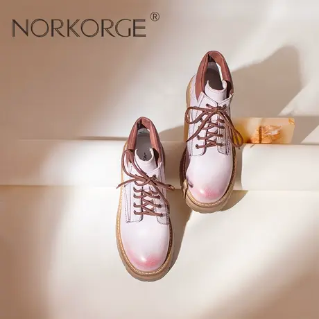 原创新款小众设计复古英伦学院粉色马丁靴女靴真皮圆头增高短靴女商品大图