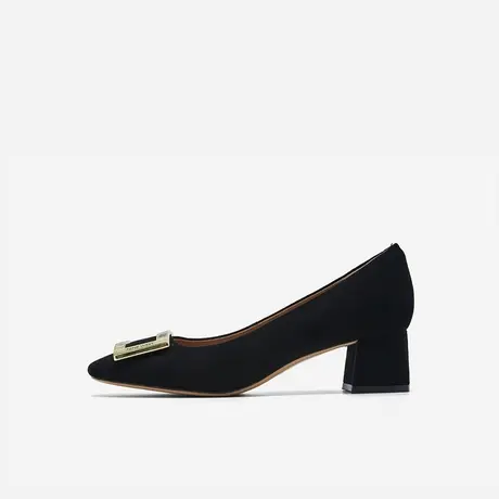 Nine West/玖熙2024年春季新款高跟鞋女尖头方扣绒面粗跟单鞋女鞋图片