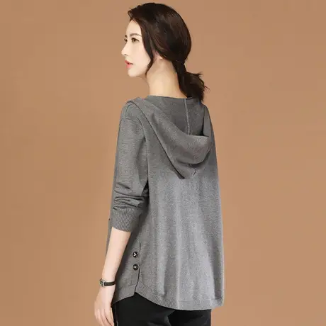 韩潮袭人连帽中长款针织开衫女2023秋新款长袖毛衣外套针织衫外搭商品大图