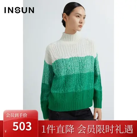 [自然环保]恩裳2022冬渐变撞色半高领100%羊毛针织衫商品大图
