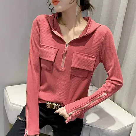 连帽卫衣女装2023新款潮韩版宽松休闲外套女春秋洋气拉链长袖上衣图片