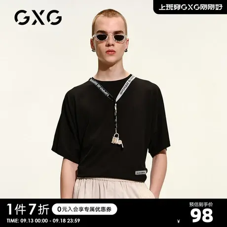GXG奥莱 春黑色圆领短袖T男潮流体恤#GC144740C图片